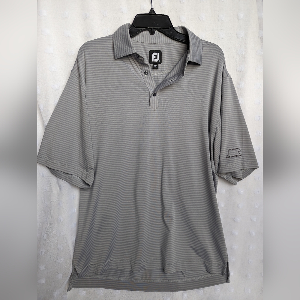 FJ Foot Joy Grey Stripe Polo Golf Shirt Sz L